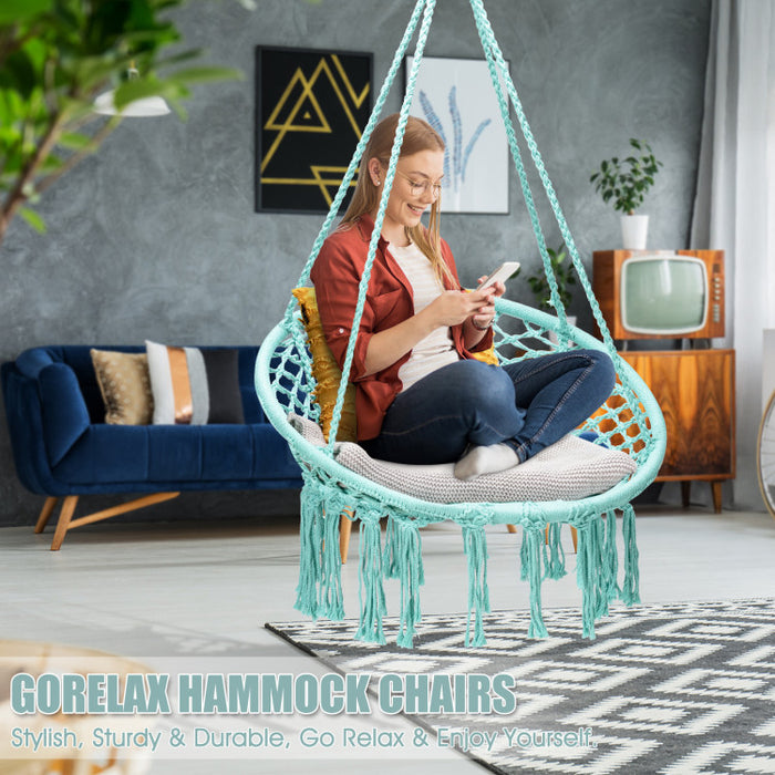 Hanging Macrame Hammock Chair with Handwoven Cotton Backrest