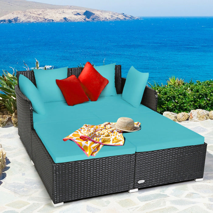 Spacious Outdoor Rattan Daybed with Upholstered Cushion