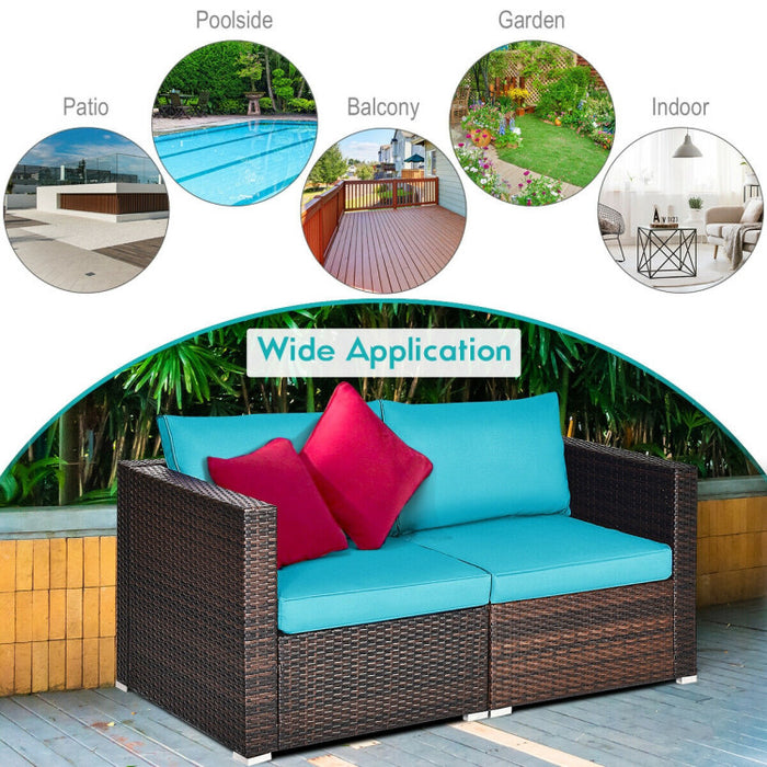 2 Pieces Patio Rattan Sectional Conversation Sofa Set