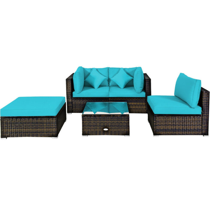 5 Pieces Outdoor Patio Rattan Furniture Set Sectional Conversation with Cushions(clearance)