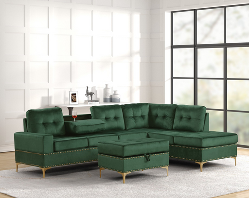 Anserra Green Reversible Sectional + Ottoman Set