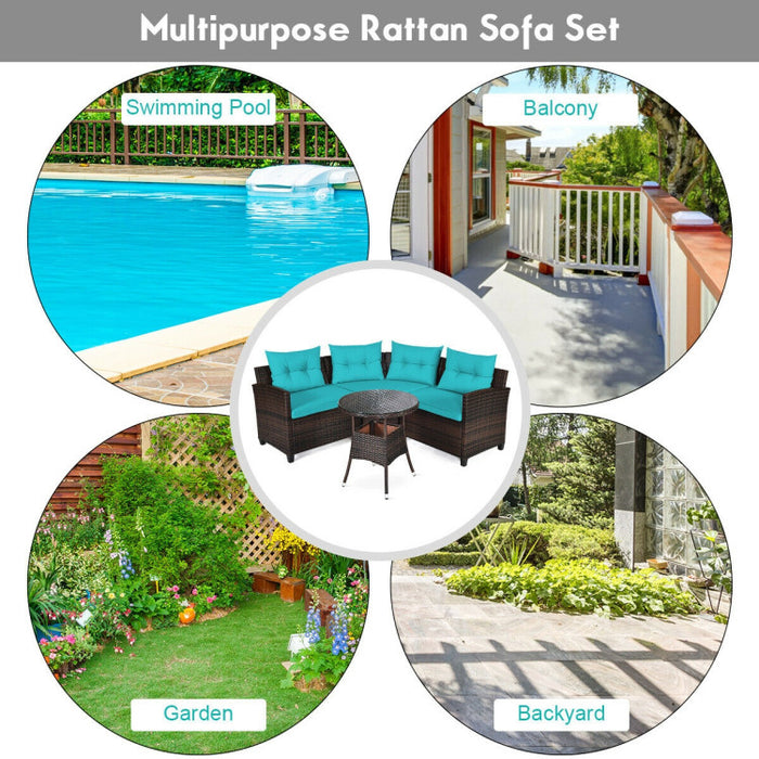 4 Pieces Outdoor Cushioned Rattan Furniture Set