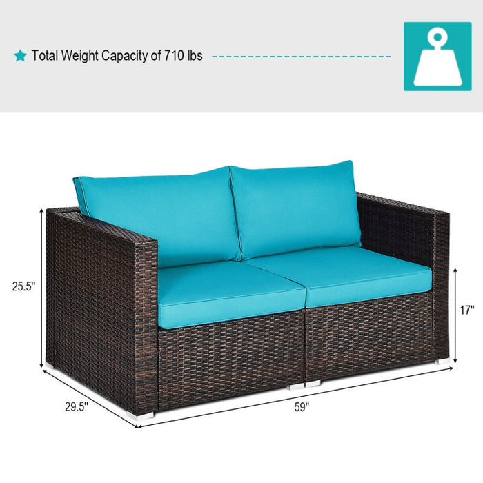 2 Pieces Patio Rattan Sectional Conversation Sofa Set