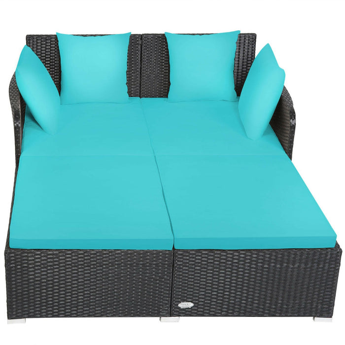 Spacious Outdoor Rattan Daybed with Upholstered Cushion