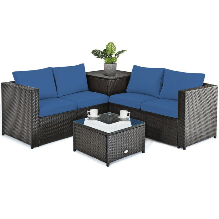 4 Pieces Outdoor Patio Rattan Furniture Set with Loveseat and Storage Box(clearance)