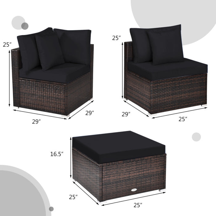 4 Pieces Patio Rattan Furniture Set with Removable Cushions and Pillows