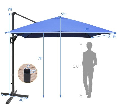 10 x 13 Feet Rectangular Cantilever Umbrella with 360° Rotation Function