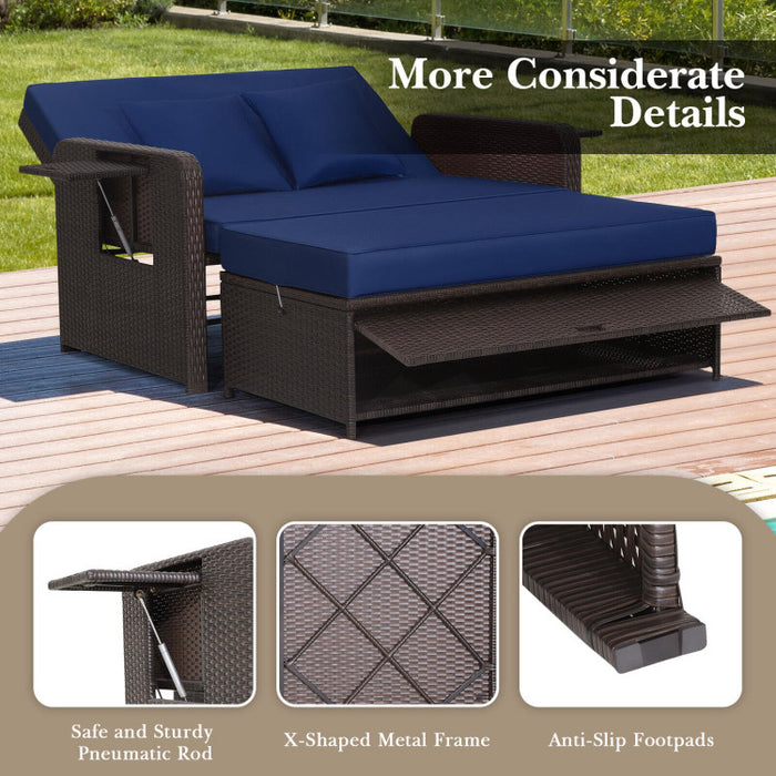 Patio Rattan Daybed with 4-Level Adjustable Backrest and Retractable Side Tray