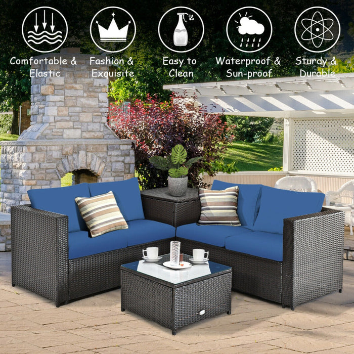 4 Pieces Outdoor Patio Rattan Furniture Set with Loveseat and Storage Box(clearance)