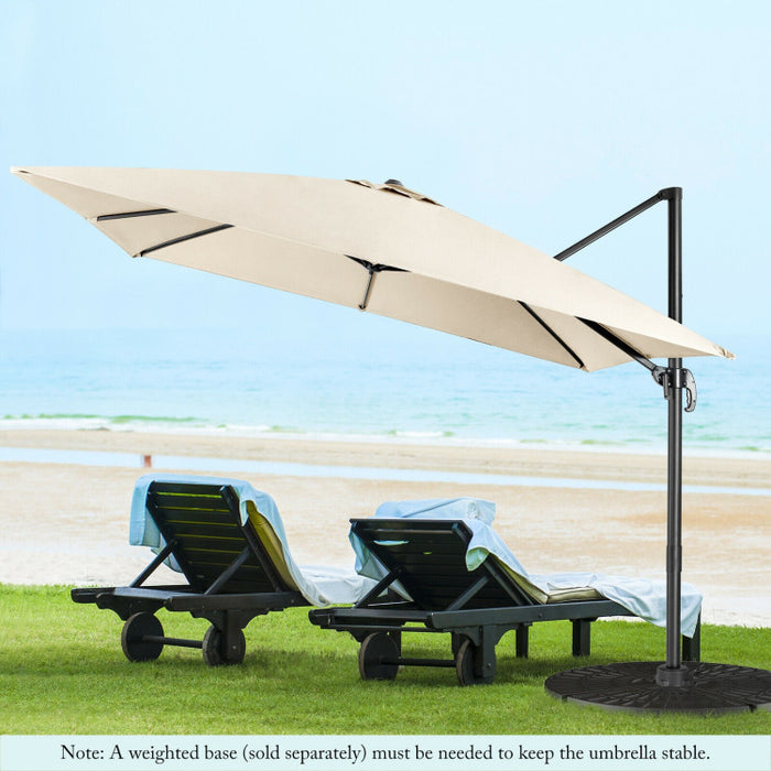 10 x 10 Feet 8-Rib Cantilever Offset Square Patio Umbrella with 3 Tilt Settings