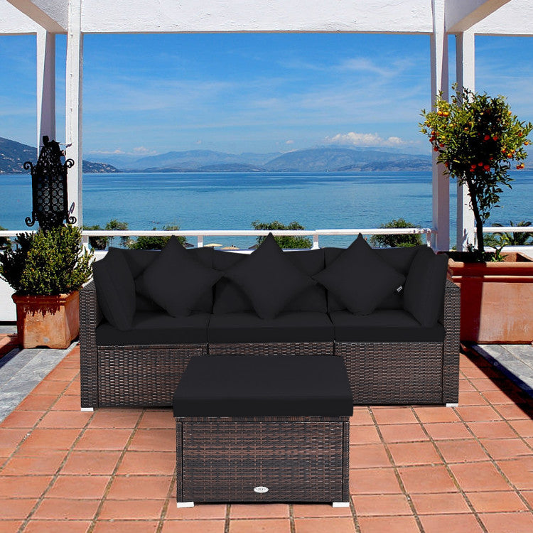4 Pieces Patio Rattan Furniture Set with Removable Cushions and Pillows