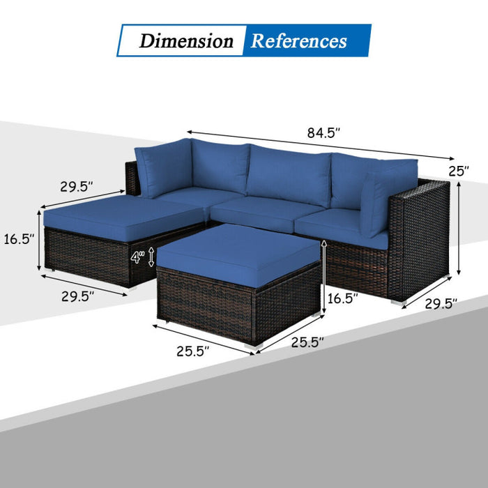 5 Pieces Patio Sectional Rattan Furniture Set with Ottoman Table