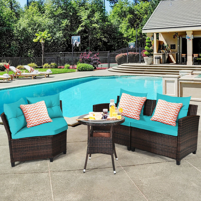 4 Pieces Outdoor Cushioned Rattan Furniture Set