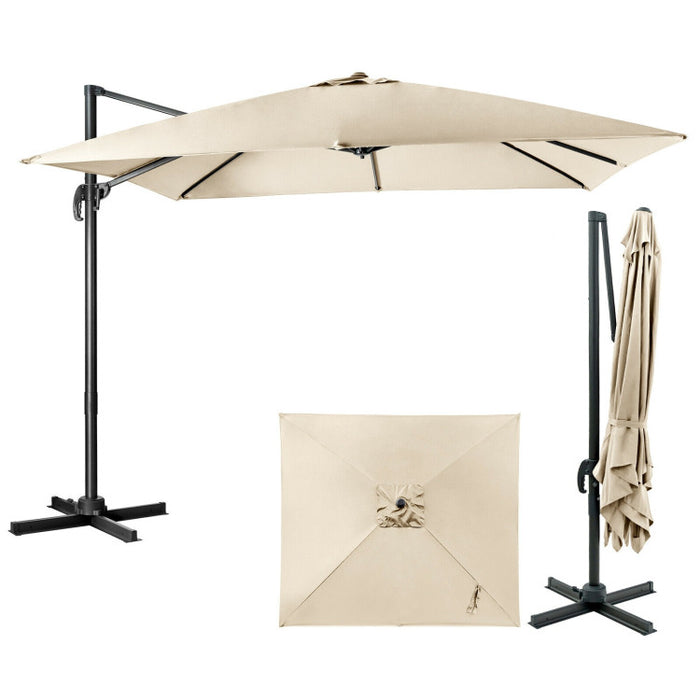 10 x 10 Feet 8-Rib Cantilever Offset Square Patio Umbrella with 3 Tilt Settings