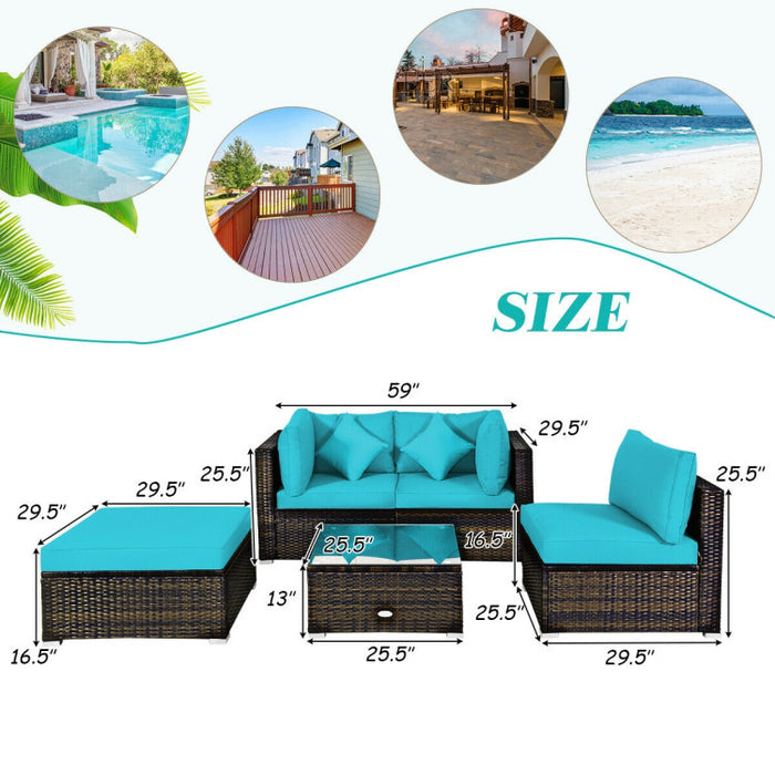 5 Pieces Outdoor Patio Rattan Furniture Set Sectional Conversation with Cushions(clearance)