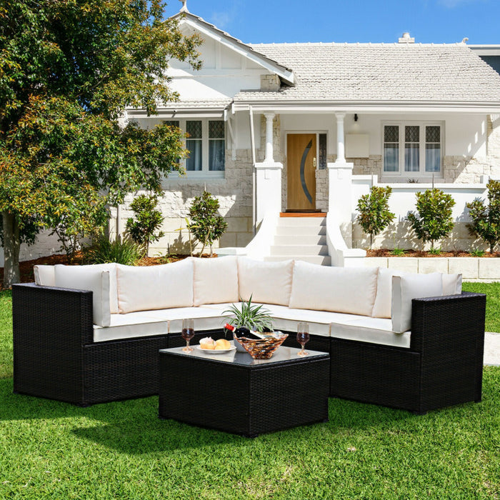 6 Pieces Rattan Patio Sectional Sofa Set with Cushions for 4-5 Person