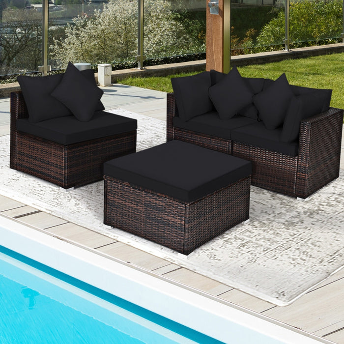 4 Pieces Patio Rattan Furniture Set with Removable Cushions and Pillows