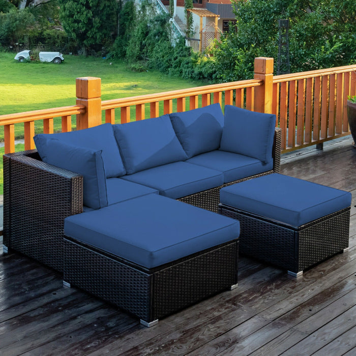 5 Pieces Patio Sectional Rattan Furniture Set with Ottoman Table