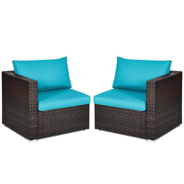 2 Pieces Patio Rattan Sectional Conversation Sofa Set