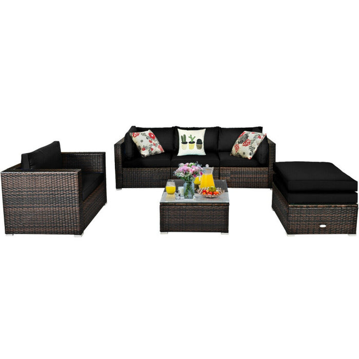 6 Pieces Patio Rattan Furniture Set with Sectional Cushion