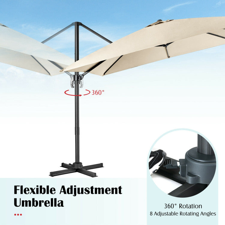 10 x 10 Feet 8-Rib Cantilever Offset Square Patio Umbrella with 3 Tilt Settings