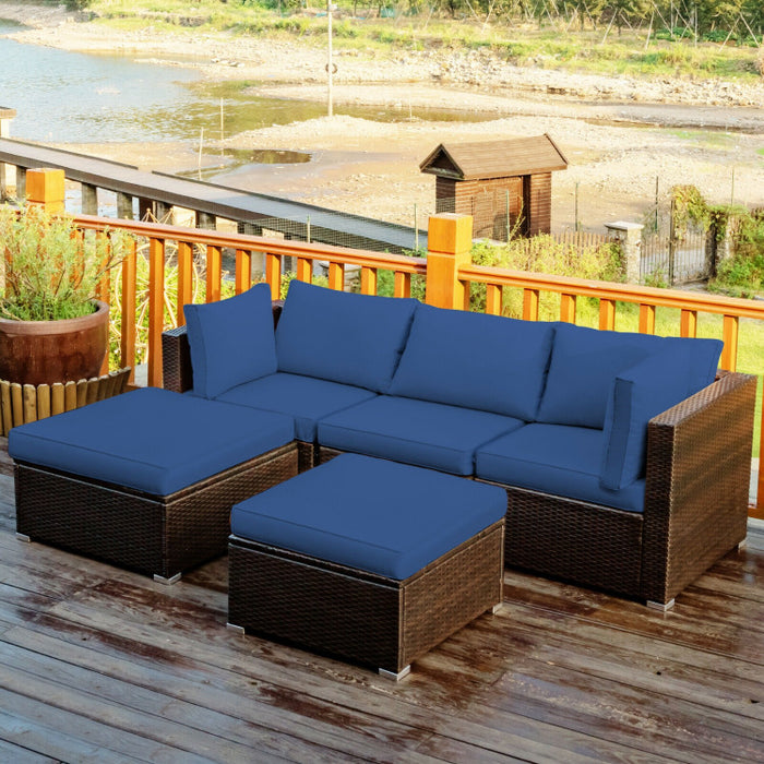 5 Pieces Patio Sectional Rattan Furniture Set with Ottoman Table