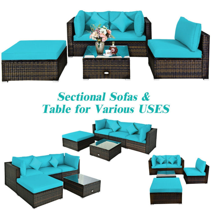 5 Pieces Outdoor Patio Rattan Furniture Set Sectional Conversation with Cushions(clearance)