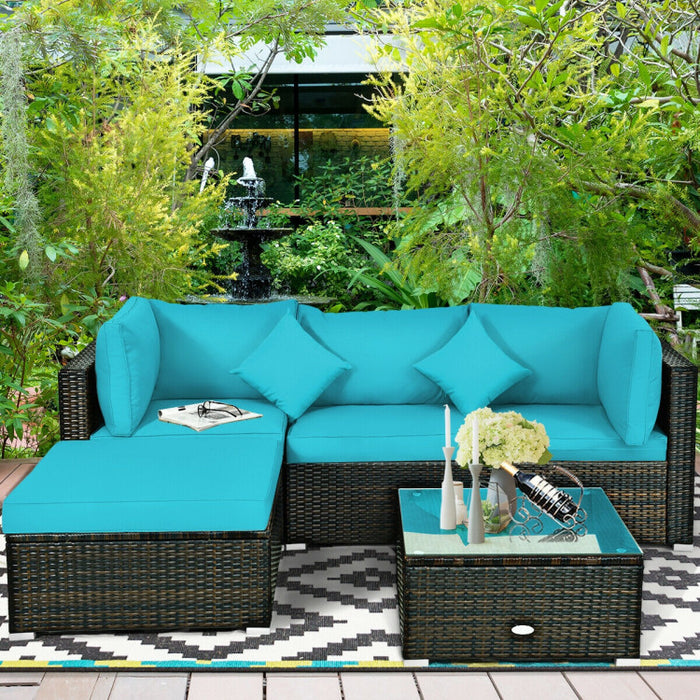 5 Pieces Outdoor Patio Rattan Furniture Set Sectional Conversation with Cushions(clearance)