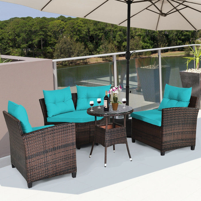 4 Pieces Outdoor Cushioned Rattan Furniture Set