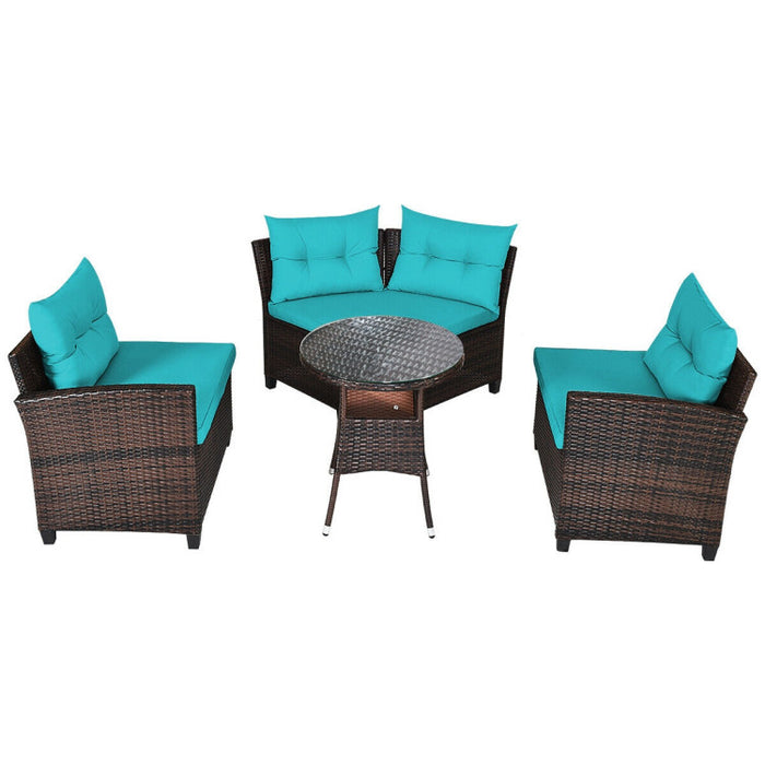 4 Pieces Outdoor Cushioned Rattan Furniture Set