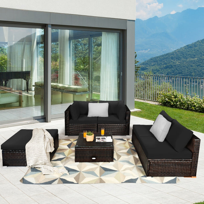 6 Pieces Outdoor Patio Rattan Sectional Sofa Set with Coffee Table