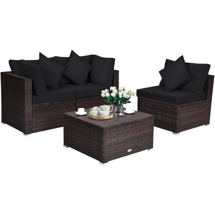 4 Pieces Patio Rattan Furniture Set with Removable Cushions and Pillows