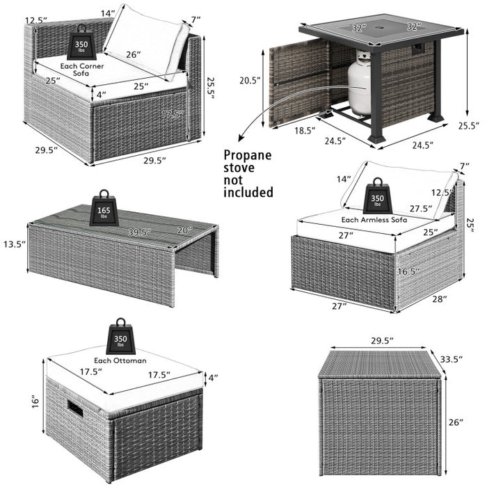 9 Pieces Outdoor Patio Furniture Set with 32-Inch Propane Fire Pit Table