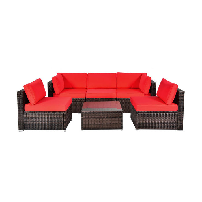 6 Pieces Patio Rattan Furniture Set with Cushions