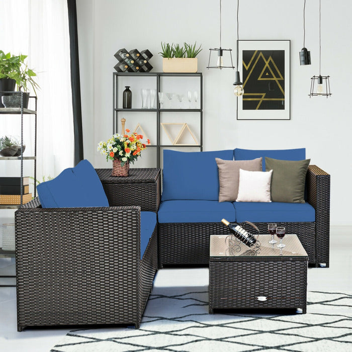 4 Pieces Outdoor Patio Rattan Furniture Set with Loveseat and Storage Box(clearance)