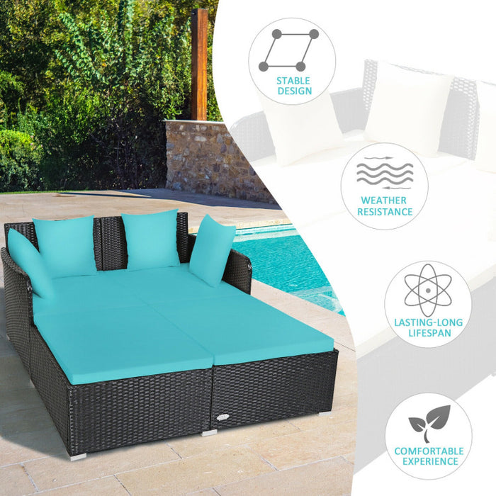 Spacious Outdoor Rattan Daybed with Upholstered Cushion