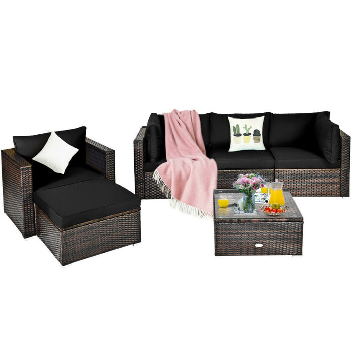 6 Pieces Patio Rattan Furniture Set with Sectional Cushion