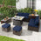 9 Pieces Patio PE Wicker Sectional Set with 50000 BTU Fire Pit Table