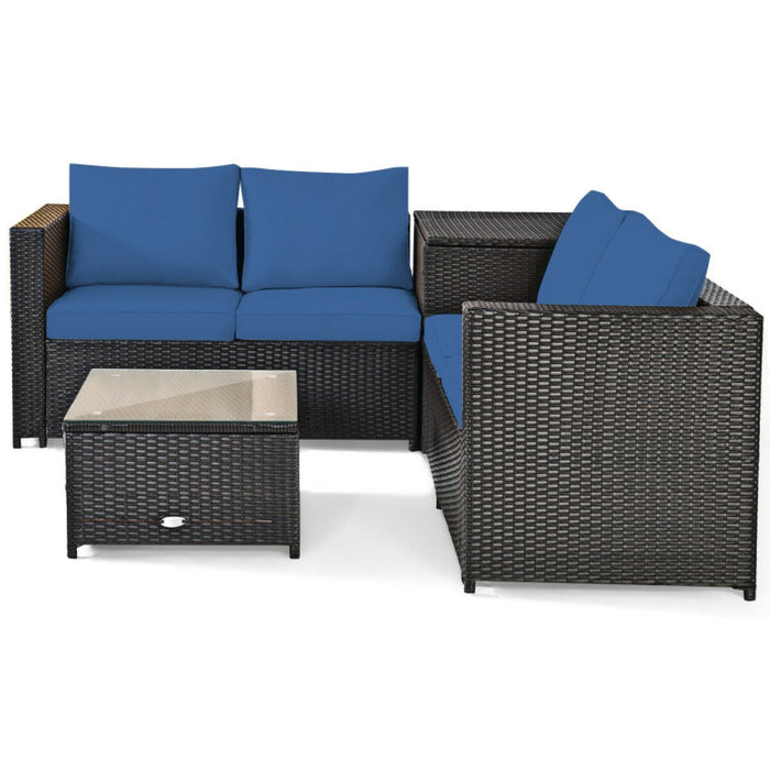 4 Pieces Outdoor Patio Rattan Furniture Set with Loveseat and Storage Box(clearance)