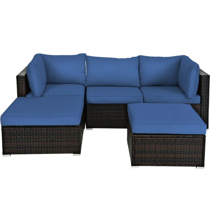 5 Pieces Patio Sectional Rattan Furniture Set with Ottoman Table