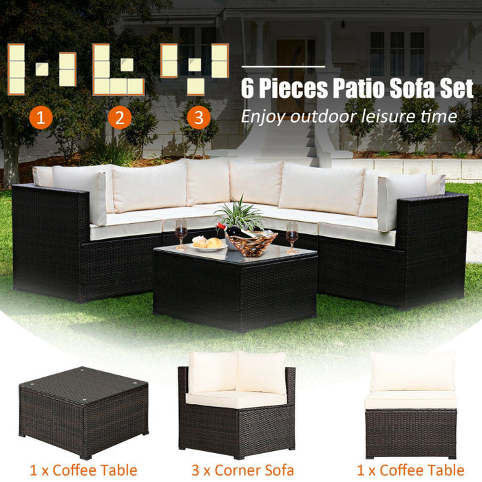 6 Pieces Rattan Patio Sectional Sofa Set with Cushions for 4-5 Person