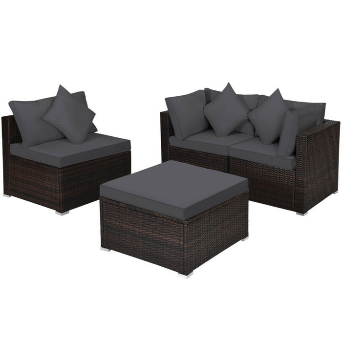 4 Pieces Patio Rattan Furniture Set with Removable Cushions and Pillows