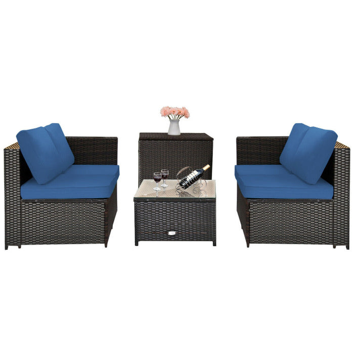 4 Pieces Outdoor Patio Rattan Furniture Set with Loveseat and Storage Box(clearance)