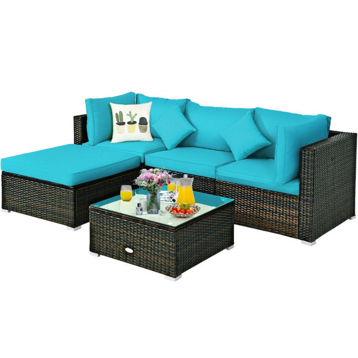 5 Pieces Outdoor Patio Rattan Furniture Set Sectional Conversation with Cushions(clearance)