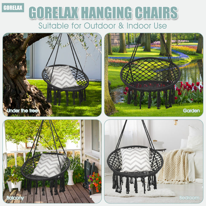 Hanging Macrame Hammock Chair with Handwoven Cotton Backrest