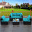 5 Pieces Cushioned Patio Rattan Furniture Set with Glass Table