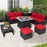 9 Pieces Outdoor Wicker Sectional with 35 Inch Gas Fire Pit Table