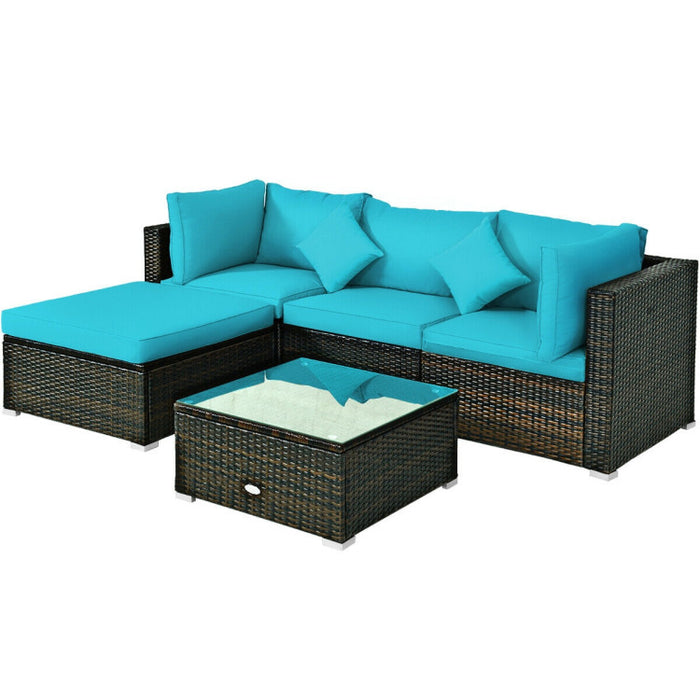 5 Pieces Outdoor Patio Rattan Furniture Set Sectional Conversation with Cushions(clearance)