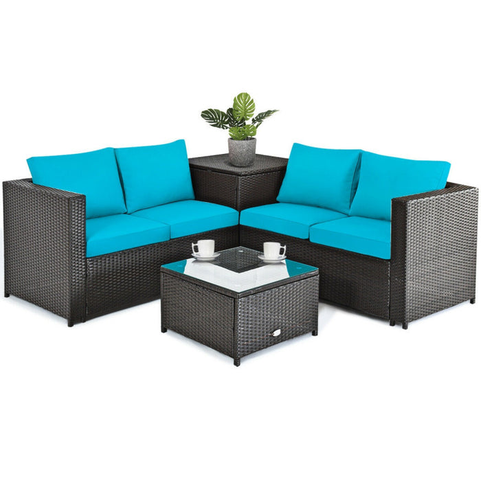 4 Pieces Outdoor Patio Rattan Furniture Set with Loveseat and Storage Box(clearance)