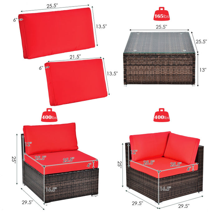 6 Pieces Patio Rattan Furniture Set with Cushions